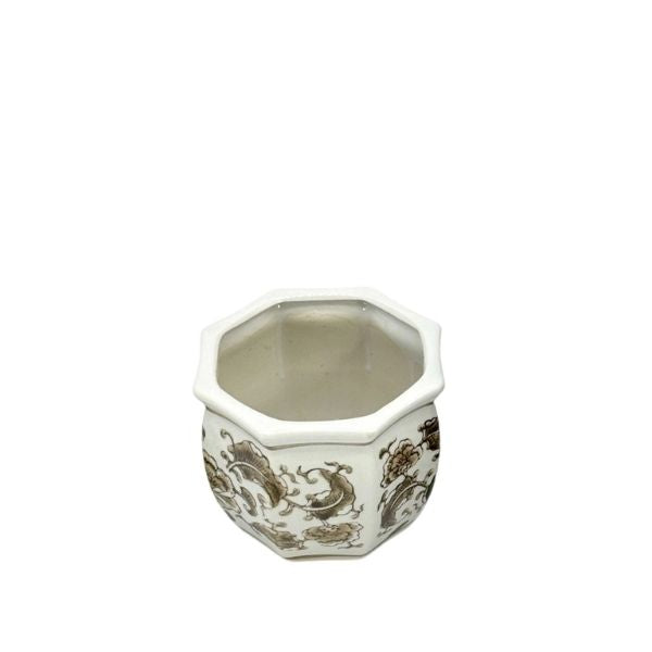 Floral Ceramic Bulb Planter Pot, Brown & White, 6 in.