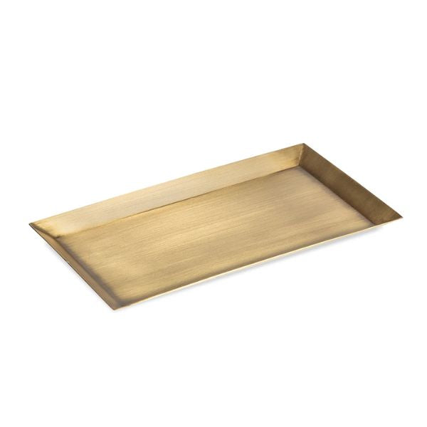Antique Brass Tray, Rectangle, 8.25 X 4.75 in. with brushed brass finish, ideal for stylish decor, kitchen use, or gifting, offered by Knotty and Board – Every Room Needs A Little Knotty and Board.
