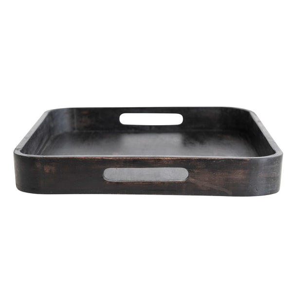 Mango Wood Square Decorative Tray w/ Handles, Black, 15" with a sleek, rustic finish perfect for kitchen, dining, or entertaining, from Knotty and Board’s curated decor collection.