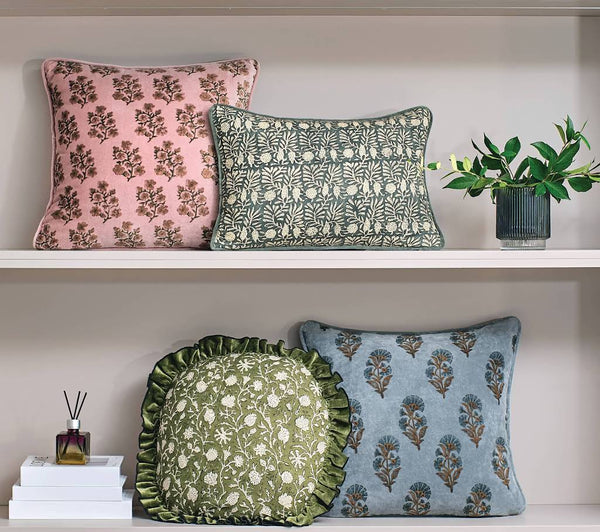 Block Print Vel Mughal Flower Pillow, 20 in.