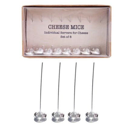 Vintage Cheese Picks with Mouse, Boxed Set of 8, featuring whimsical mouse-shaped cheese servers perfect for entertaining, kitchen gifts, and decor by Knotty and Board. Every Room Needs A Little Knotty and Board.