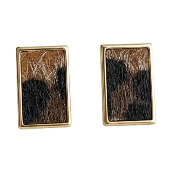 Flocked Leopard Print Stud Earrings, 0.8 X 0.5 in.
