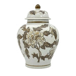 Chinoiserie Ceramic Ginger Jar, Brown & White, 12 in. 1