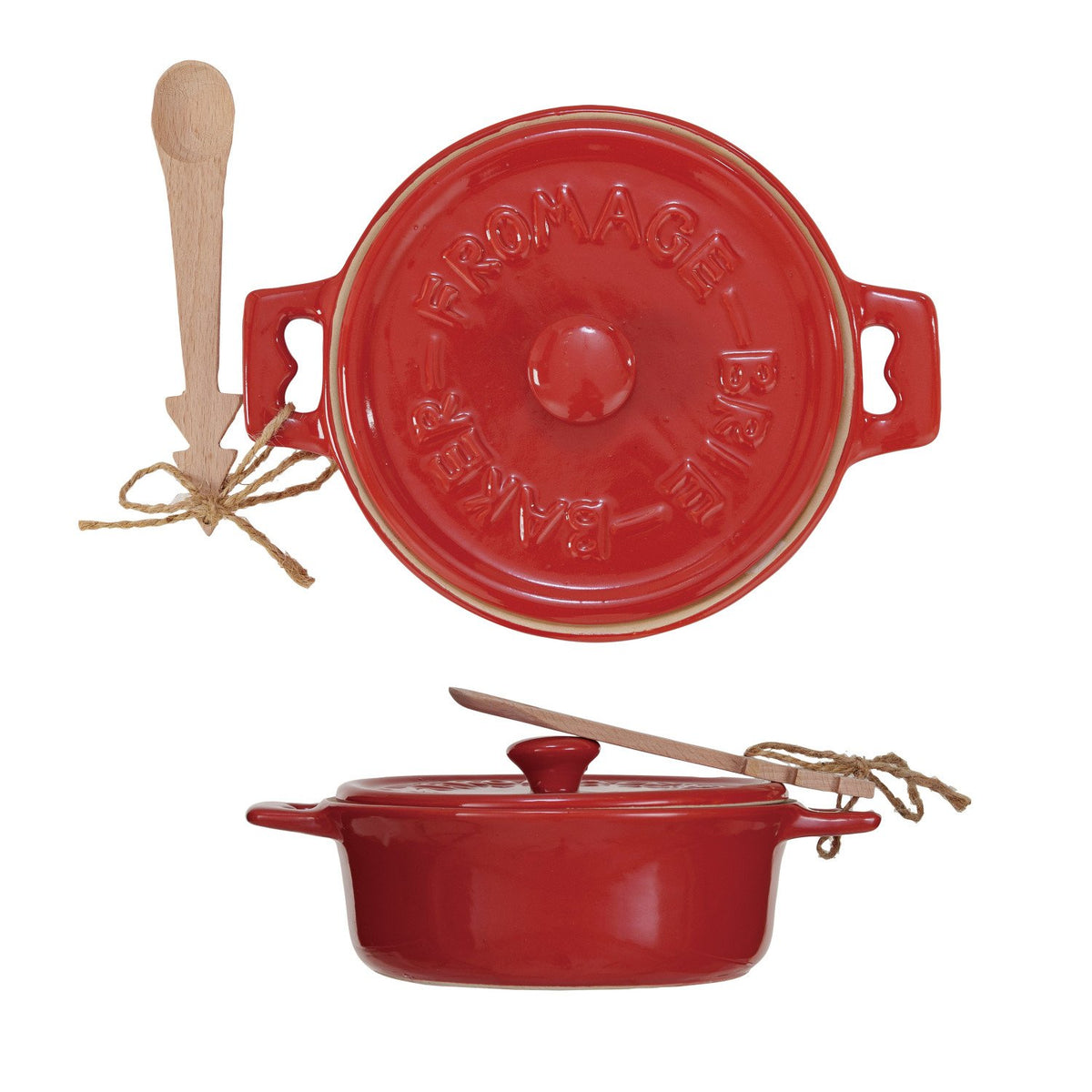 Brie Baker with Wood Tree-Shaped Spoon, 9 x 3 in.