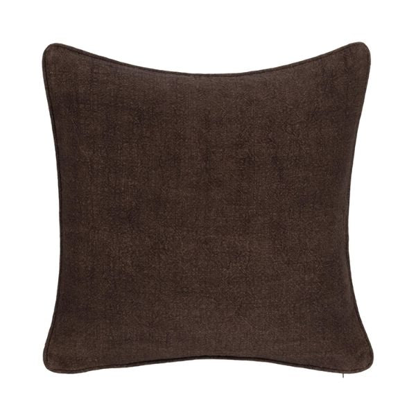 Square Bedford Linen Pillow, Ganache, 22 X 22 in., featuring a rich dark brown color, perfect for adding cozy decor accents to living spaces, from Knotty and Board. Every Room Needs A Little Knotty and Board.