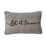 Let it Snow Embroidered Lumbar Pillow, Cream and Green, 22 X 14 in. 1