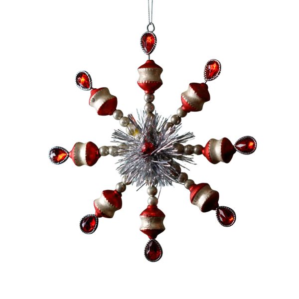 Glass Snowflake Ornament, Red and White, 8 in.