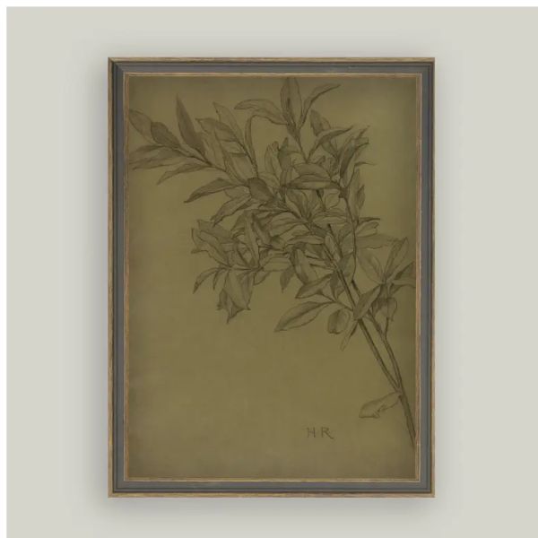 Leaves On Green Framed Antique Art, 11 X 15 in.