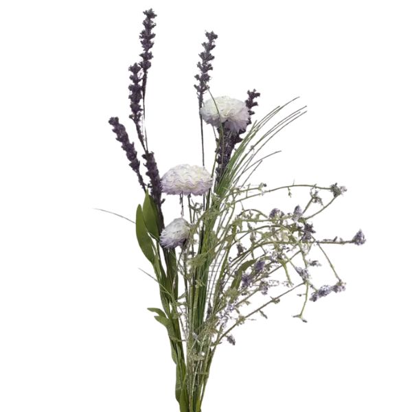 Wildflower Spray, 24 in., Dusty with delicate white and dusty purple flowers and greenery, perfect for adding subtle decor to any room from Knotty and Board.