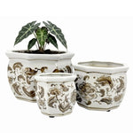 Floral Ceramic Bulb Planter Pot, Brown & White, 8 in. 2