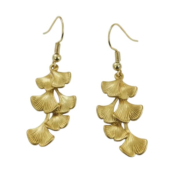 Ginkgo Leaf Tassel Dangle Earrings in gold tone, featuring delicate layered ginkgo leaf shapes, a stylish accessory perfect for gifting or adding an elegant touch to any outfit.