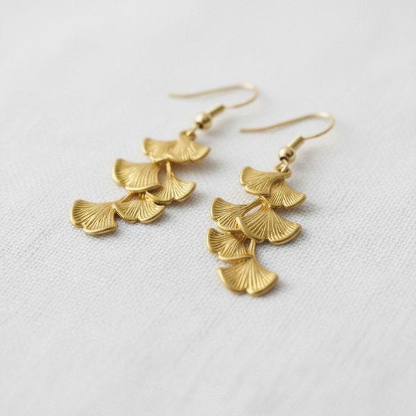 Ginkgo Leaf Tassel Dangle Earrings, 2 in.