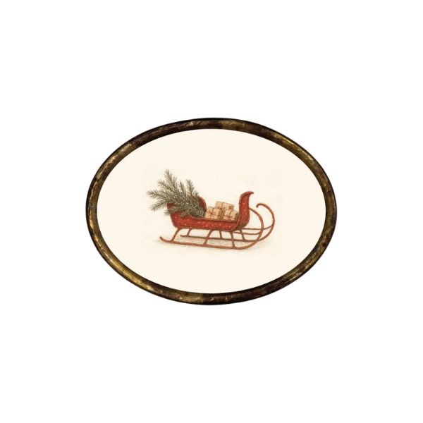 Red Sleigh Oval Wall Art, 16 X 12 in.