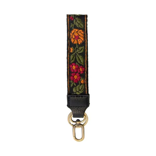 Floral Vine Embroidered Easy Find Wristlet, Black