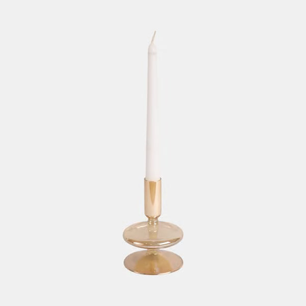 Vintage Luster Glass Taper Candle Holder, Gold, 5 in.