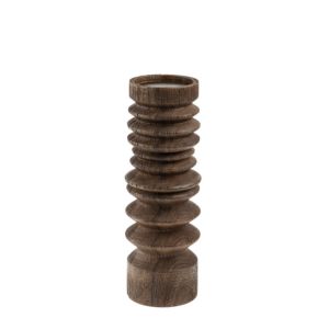 Sedona Pillar Candle Holder, Stained Wood, 12 in., featuring a unique carved design perfect for adding rustic decor charm to any room, ideal for candles and gift giving.