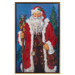 Father Christmas Framed Wall Art, 13.75 X 1.5 X 21.5 in. featuring a traditional Santa in red and white with holiday-themed gifts, perfect for Knotty and Board decor and gifts. 1