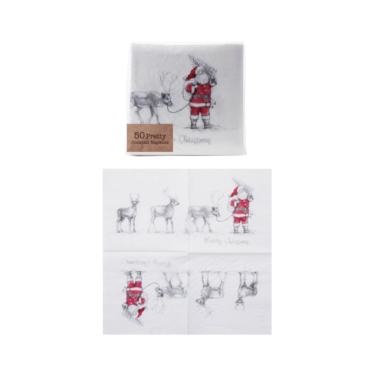 Paper Napkins with Santa Leading Reindeer, 50 pcs, 4