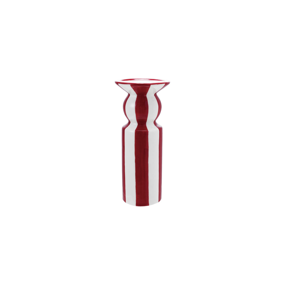 Ceramic Striped Taper Holder, Red & White, 3 X 7.75