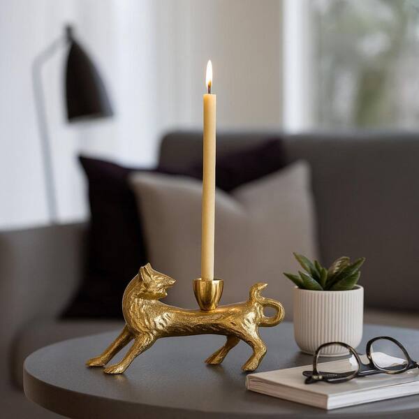 Sleek Fox Taper Candle Holder, Gold, 8 in.