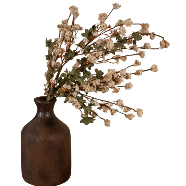 Wild Zinnia Spray, Beige, 32 in. displayed in a rustic brown vase, perfect for adding a natural decor touch to kitchen, dining, or living spaces from Knotty and Board.