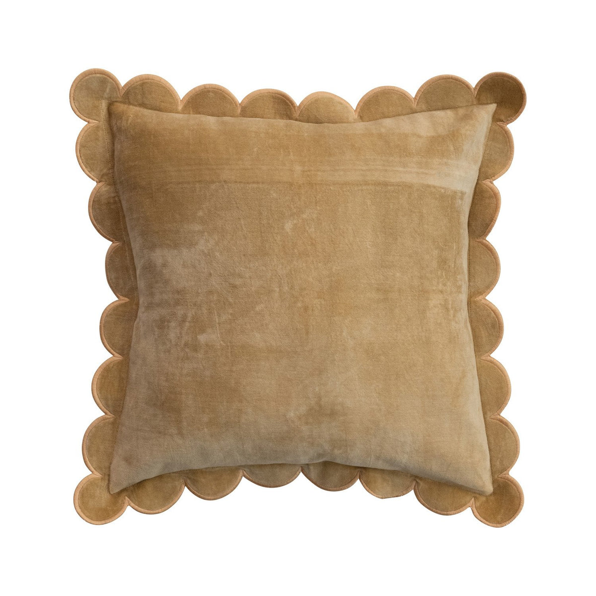 Velvet Pillow with Scalloped Flange & Embroidered Edge, Mustard, 18