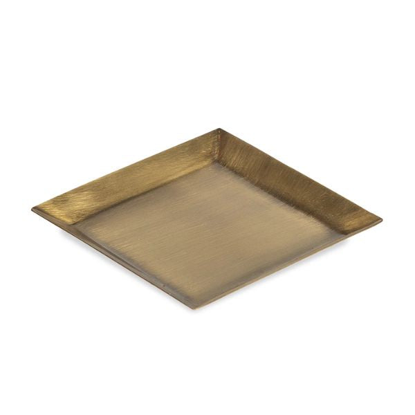 Antique Brass Tray, Square, 4.25 in. with a brushed finish, perfect for stylish decor, candles, or thoughtful gifts from Knotty and Board, enhancing any kitchen or dining space.