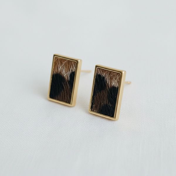 Flocked Leopard Print Stud Earrings, 0.8 X 0.5 in.