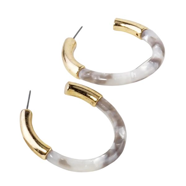 White Acetate Hoop Earrings with Gold Accents, 40mm, featuring a stylish blend of white acetate and polished gold for a chic jewelry gift from Knotty and Board.