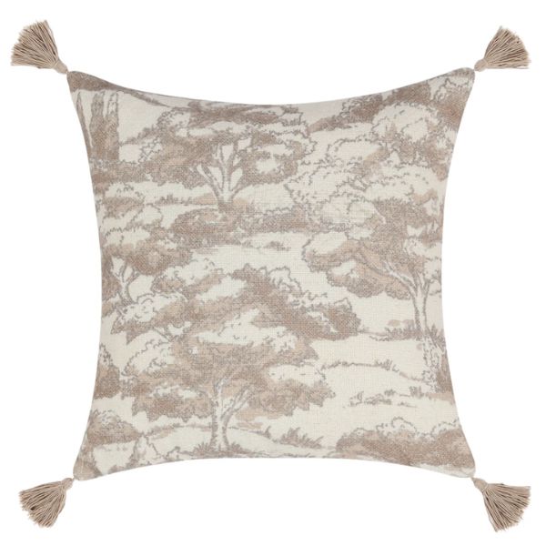 Stonework Pillow, Natural, 22 X 22 in. featuring a neutral tree pattern with tassels on each corner, perfect for adding cozy decor and charm from Knotty and Board.