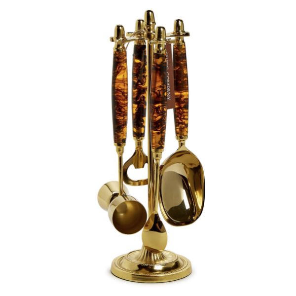 Four-Piece Tortoise Bar Set with Stand, 12 X 4 in.