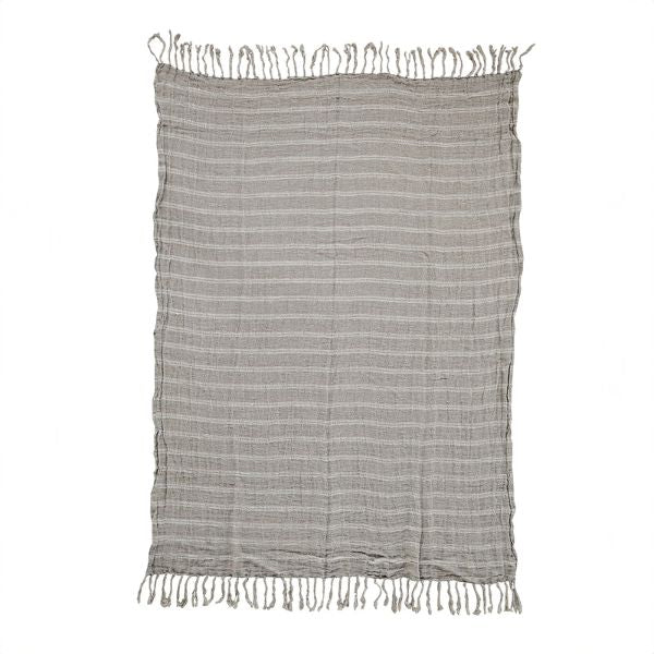 Hasselt Handwoven Linen Throw, 51.25 X 67 in., featuring soft, muted stripes and delicate fringe edges, perfect for cozy decor and thoughtful gifts from Knotty and Board.