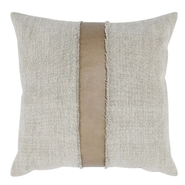 Steam Pillow, Sandstorm Taupe and Natural, 26 X 26 in. featuring textured fabric with a smooth central stripe, perfect for adding subtle decor charm to any living space.