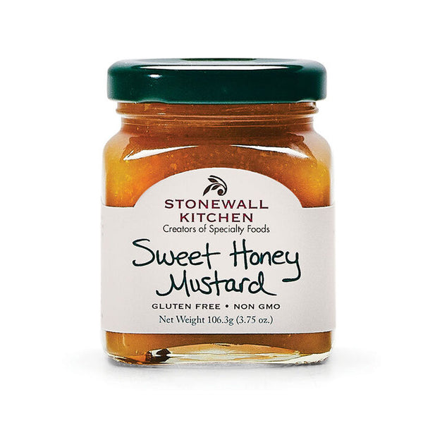 Stonewall Kitchen Sweet Honey Mustard 3.75 oz jar with green lid, a gluten-free, non-GMO specialty food perfect for kitchen dining and entertaining, available at Knotty and Board.