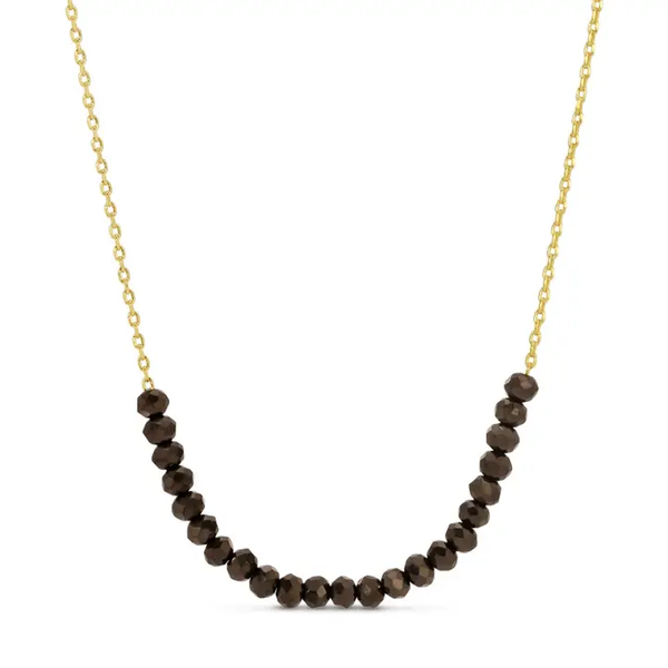 Delicate 16" Black Crystal Necklace 18k Gold Plated with faceted black crystals on a fine gold-plated chain, perfect as a thoughtful jewelry gift from Knotty and Board.