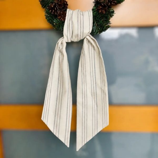Wreath Sash, Linen Blend, Beige Stripe, 5.5 X 55 in.