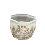 Chinoiserie Ceramic Planter Pot, Brown & White, 13 in. 1