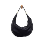 Lazer Cut Eyelet Rhea Slouchy Crescent Bag, Black 1