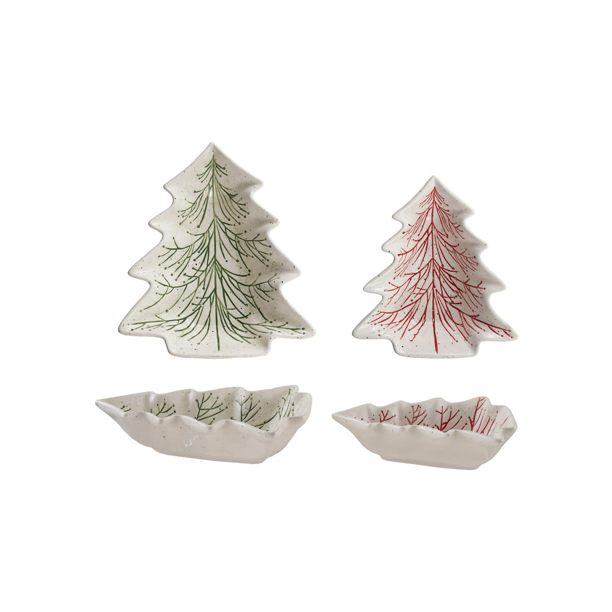 Tree Shaped Ceramic Dishes, Set of 2, 7 & 6