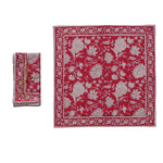 Cotton Block Print Floral Napkins, Red & White, Set of 4, 18 in. 1