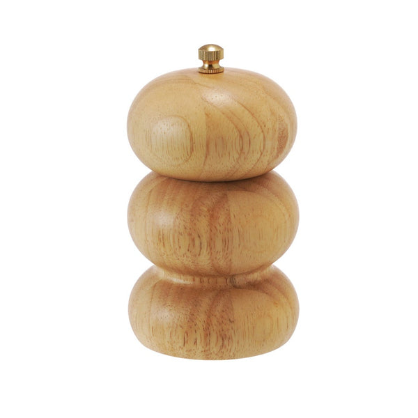 Rubberwood Salt/Pepper Mill, 3"x 5", natural wood finish with rounded stacked design, perfect for kitchen decor and thoughtful gifts from Knotty and Board, Every Room Needs A Little Knotty and Board.