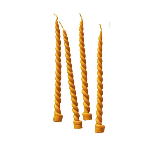 Twin Flame Twisted Beeswax Taper Candles, Set of 4, Honey, 9 in.