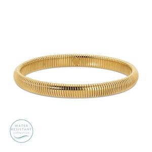 Narrow Flex Bangle, Water Resistant, Gold displayed on a white background, showcasing its sleek and flexible design, perfect for stylish jewelry lovers and gift shoppers.