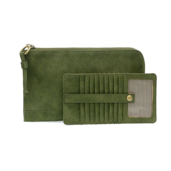 Karina Convertible Wristlet, Faux Suede, Dark Emerald with multiple card slots and a zippered compartment, perfect gift and accessory from Knotty and Board.