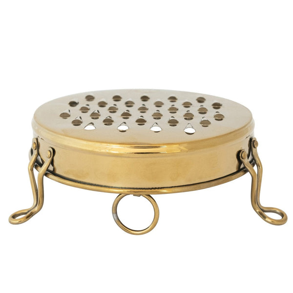 Stainless Steel Footed Grater, 6.5"Rnd made of polished brass with a raised design perfect for adding charm to kitchen decor and thoughtful gifts from Knotty and Board.