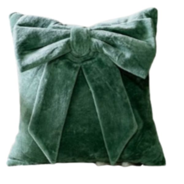 Velvet Bow Pillow, Green, 10 X 10 in.