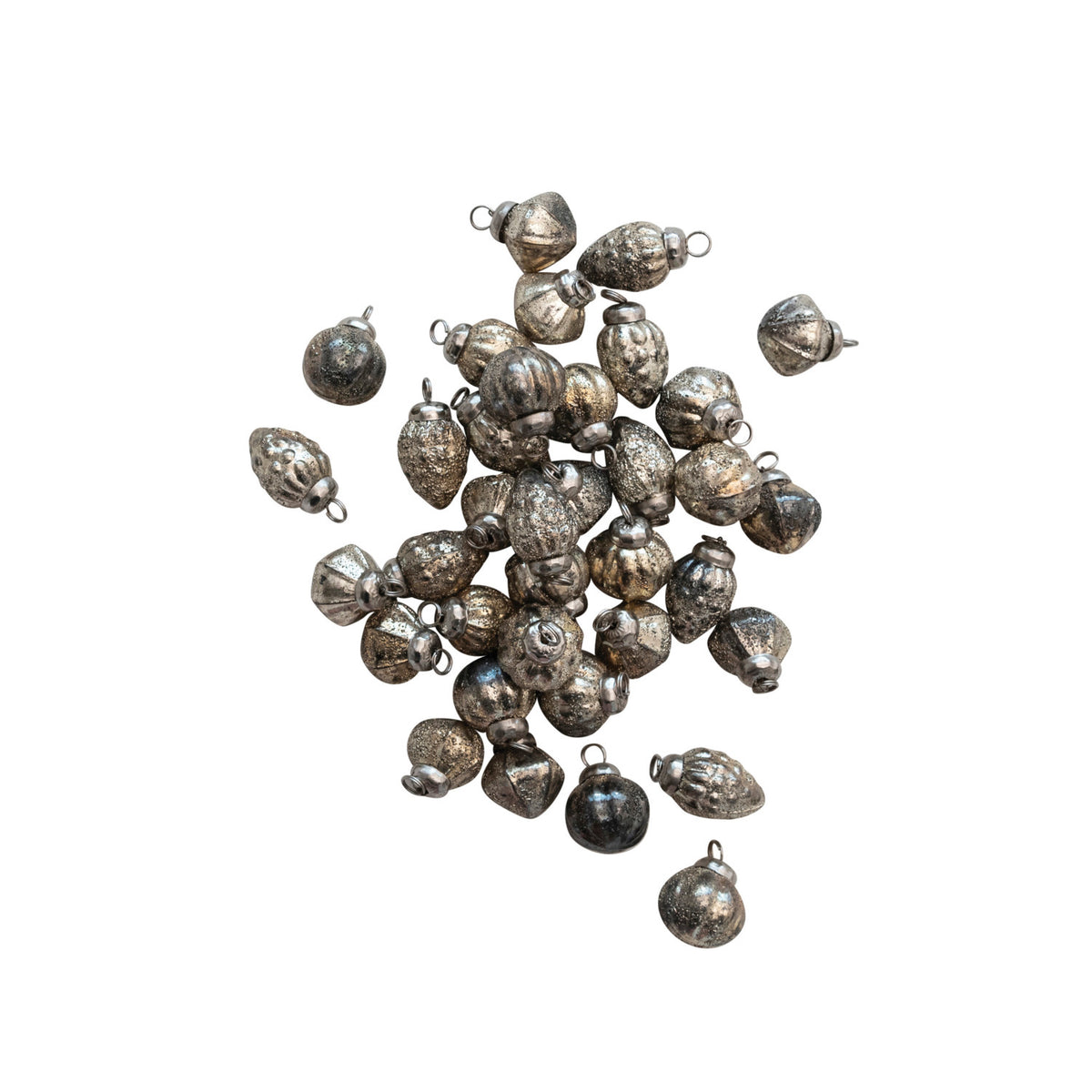 Embossed Mercury Glass Ornaments, silver, in Muslin Bag, 1 in.