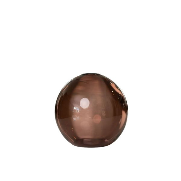Round translucent brown glass vase with a smooth finish, styled as Everlasting Candle Neva Vase, Prairie Dust, perfect for decor or gifts from Knotty and Board.