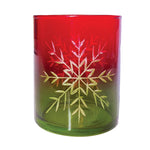 Etched Glass Votive Holder w/ Snowflakes, Red & Green, 3
