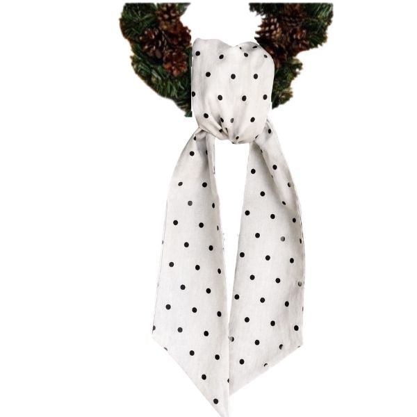 Wreath Sash, Linen Blend, White & Black Polkadot, 5.5 X 55 in.